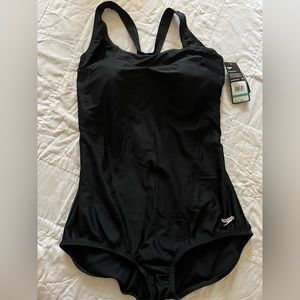NWT Speedo black full coverage one piece bathing suit
